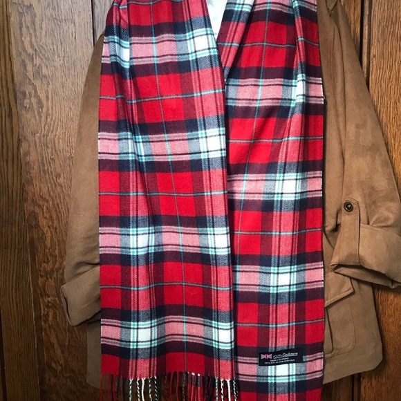 Cashmere plaid Scarf Red new - Picture 5 of 9